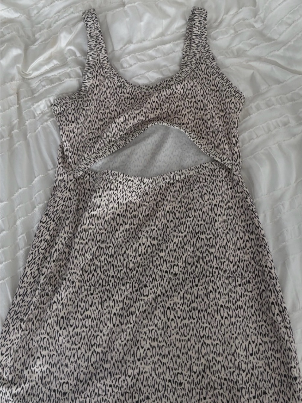 Millie Bobby Brown Midi Dress with Front Cutout in Leopard print